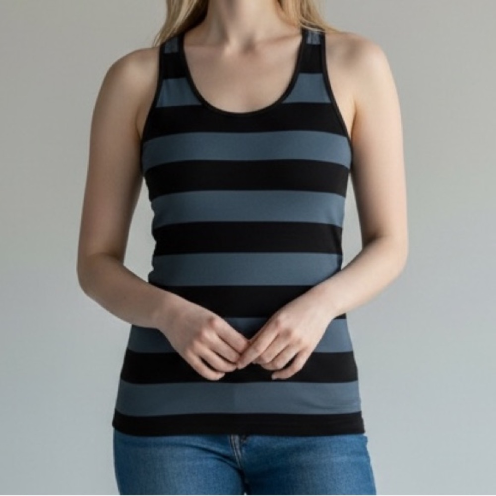 NEW Seamless Black Gray Snug Slim Fitted Striped Tank Top